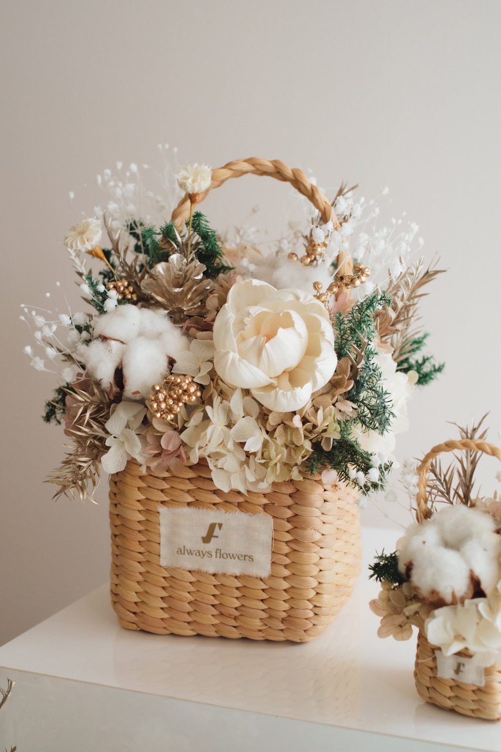 ◆クリスマス限定デザイン◆Flower BAG No.3 /スクエアカゴバッグ シャイニングスノー/ドライ・プリザーブドフラワー