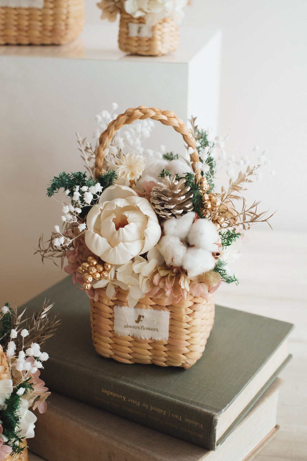 ◆クリスマス限定デザイン◆Flower BAG No.3 /スクエアカゴバッグ シャイニングスノー/ドライ・プリザーブドフラワー