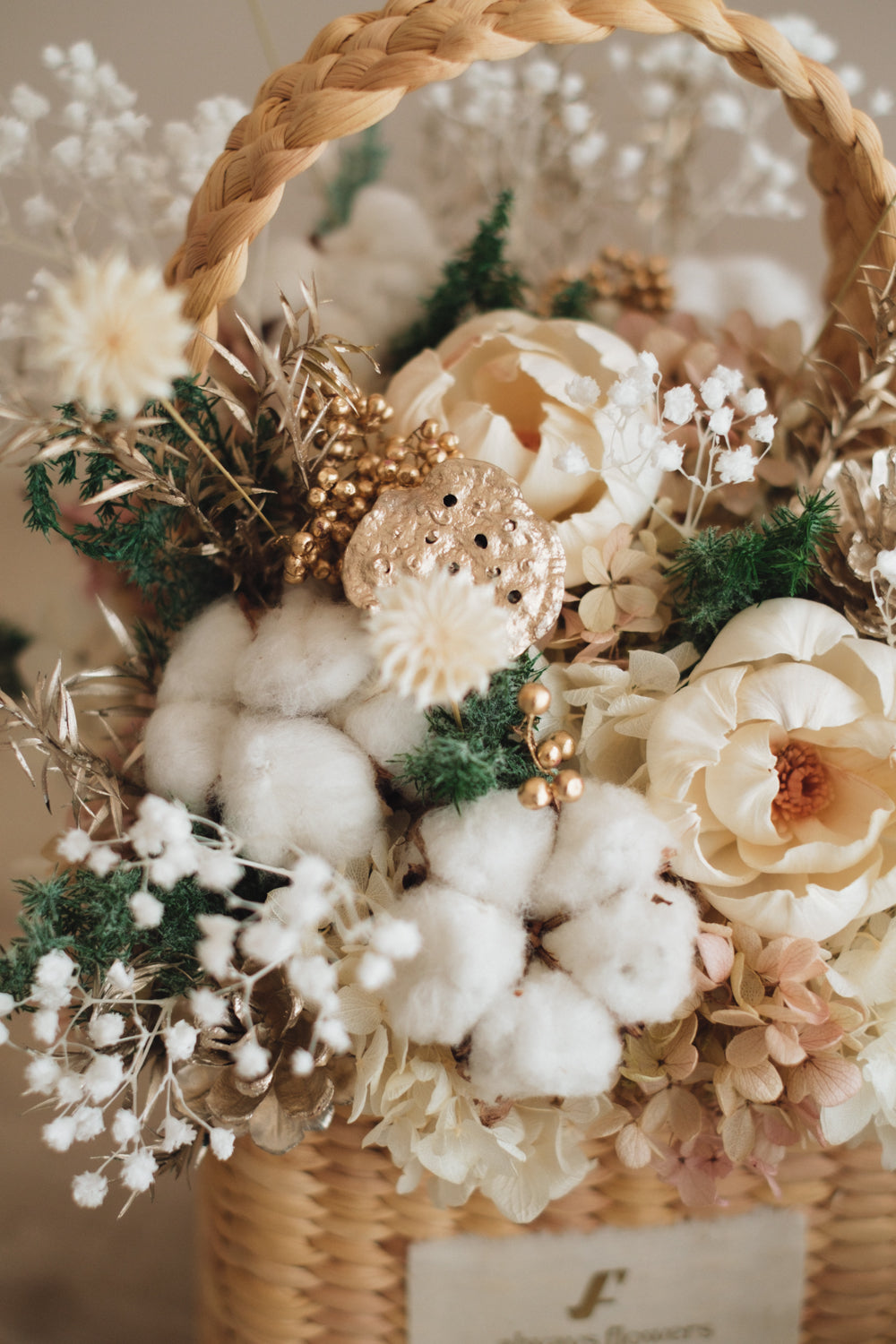 ◆クリスマス限定デザイン◆Flower BAG No.3 /スクエアカゴバッグ シャイニングスノー/ドライ・プリザーブドフラワー