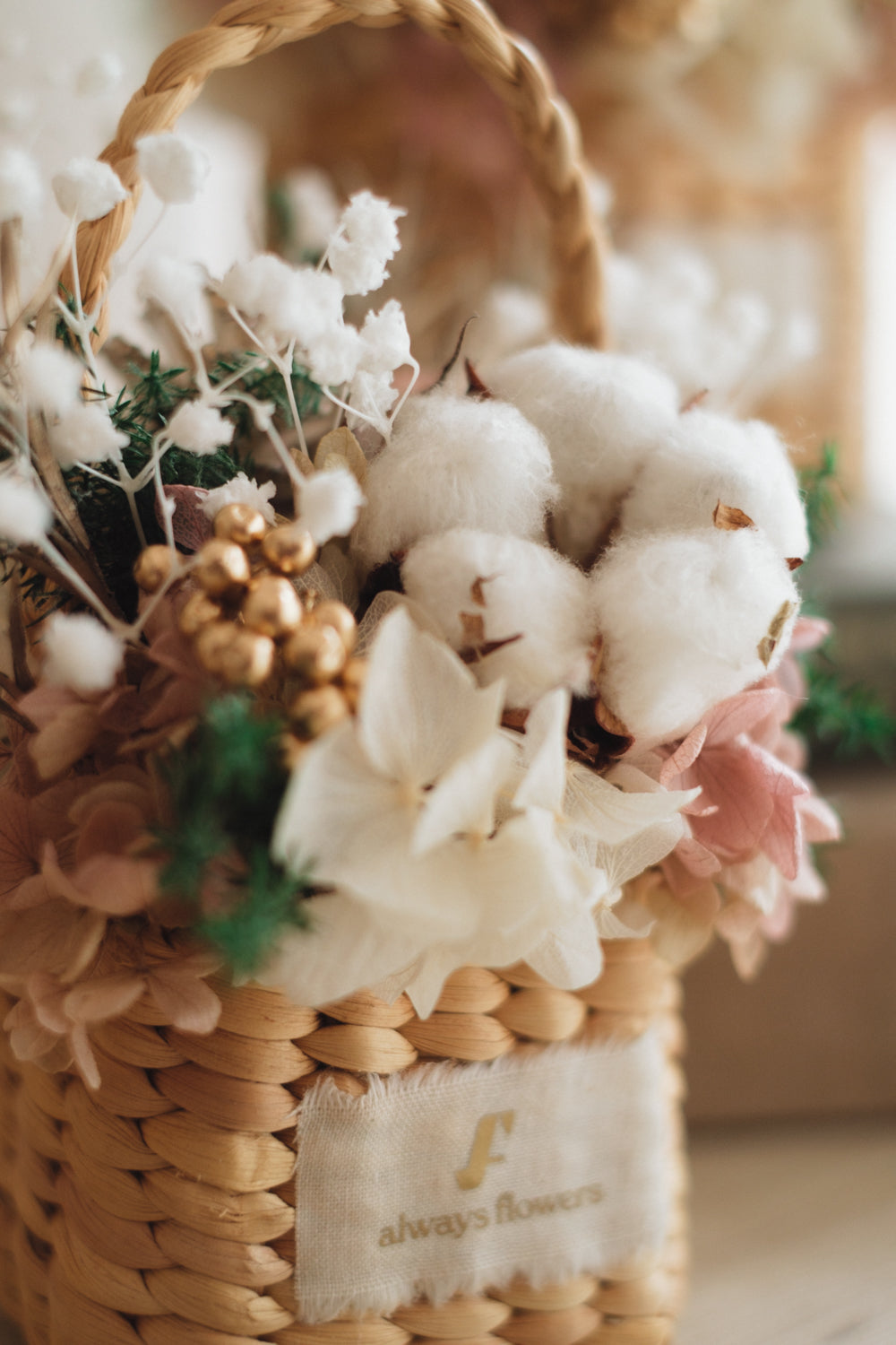 ◆クリスマス限定デザイン◆Flower BAG No.3 /スクエアカゴバッグ シャイニングスノー/ドライ・プリザーブドフラワー