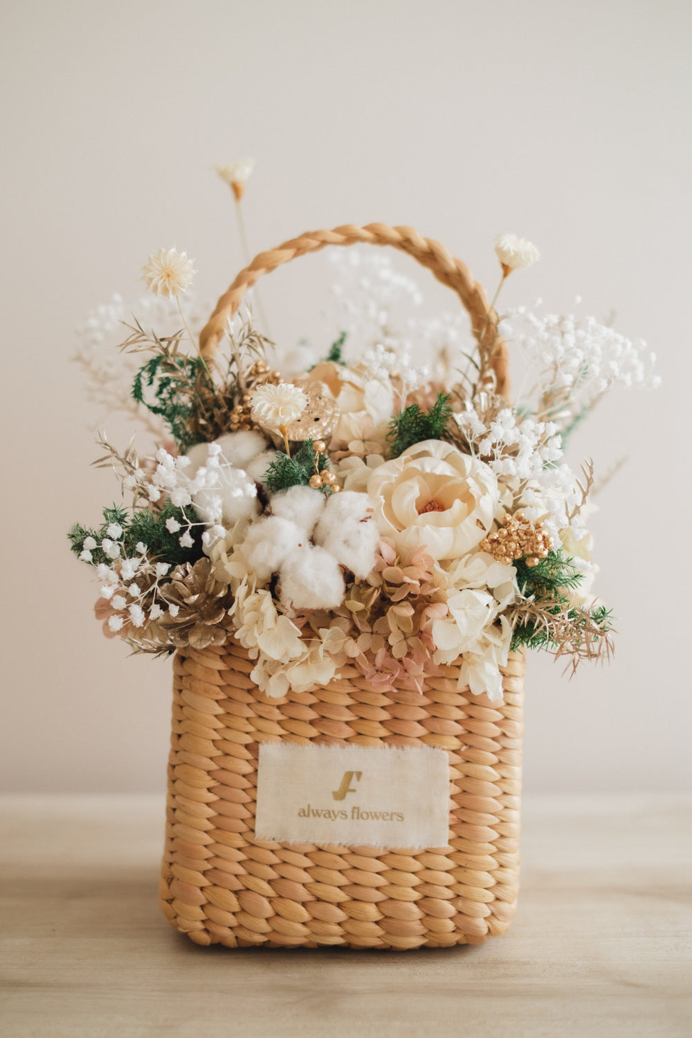 ◆クリスマス限定デザイン◆Flower BAG No.3 /スクエアカゴバッグ シャイニングスノー/ドライ・プリザーブドフラワー