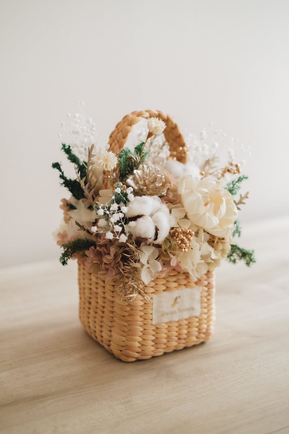 ◆クリスマス限定デザイン◆Flower BAG No.3 /スクエアカゴバッグ シャイニングスノー/ドライ・プリザーブドフラワー