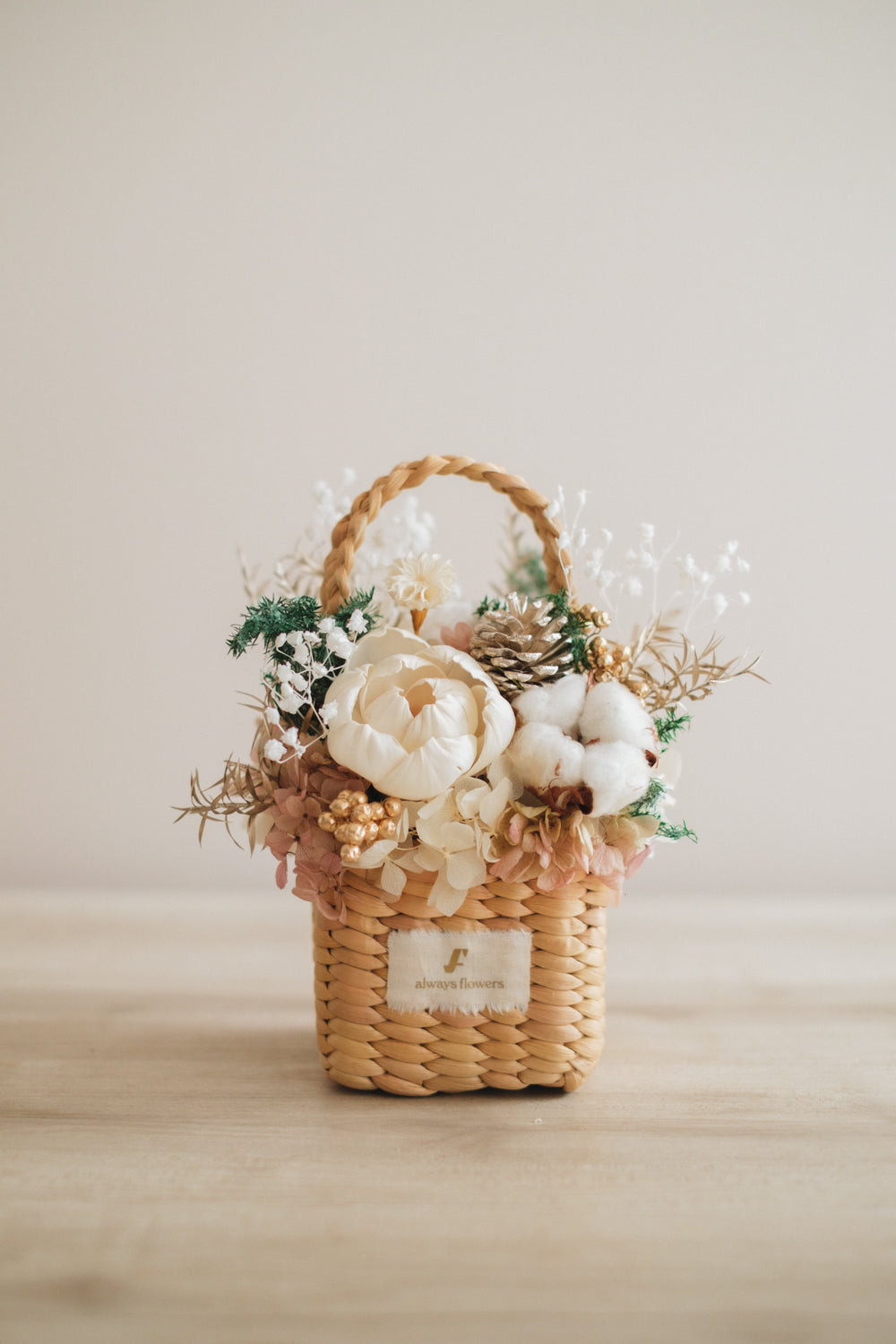 ◆クリスマス限定デザイン◆Flower BAG No.3 /スクエアカゴバッグ シャイニングスノー/ドライ・プリザーブドフラワー