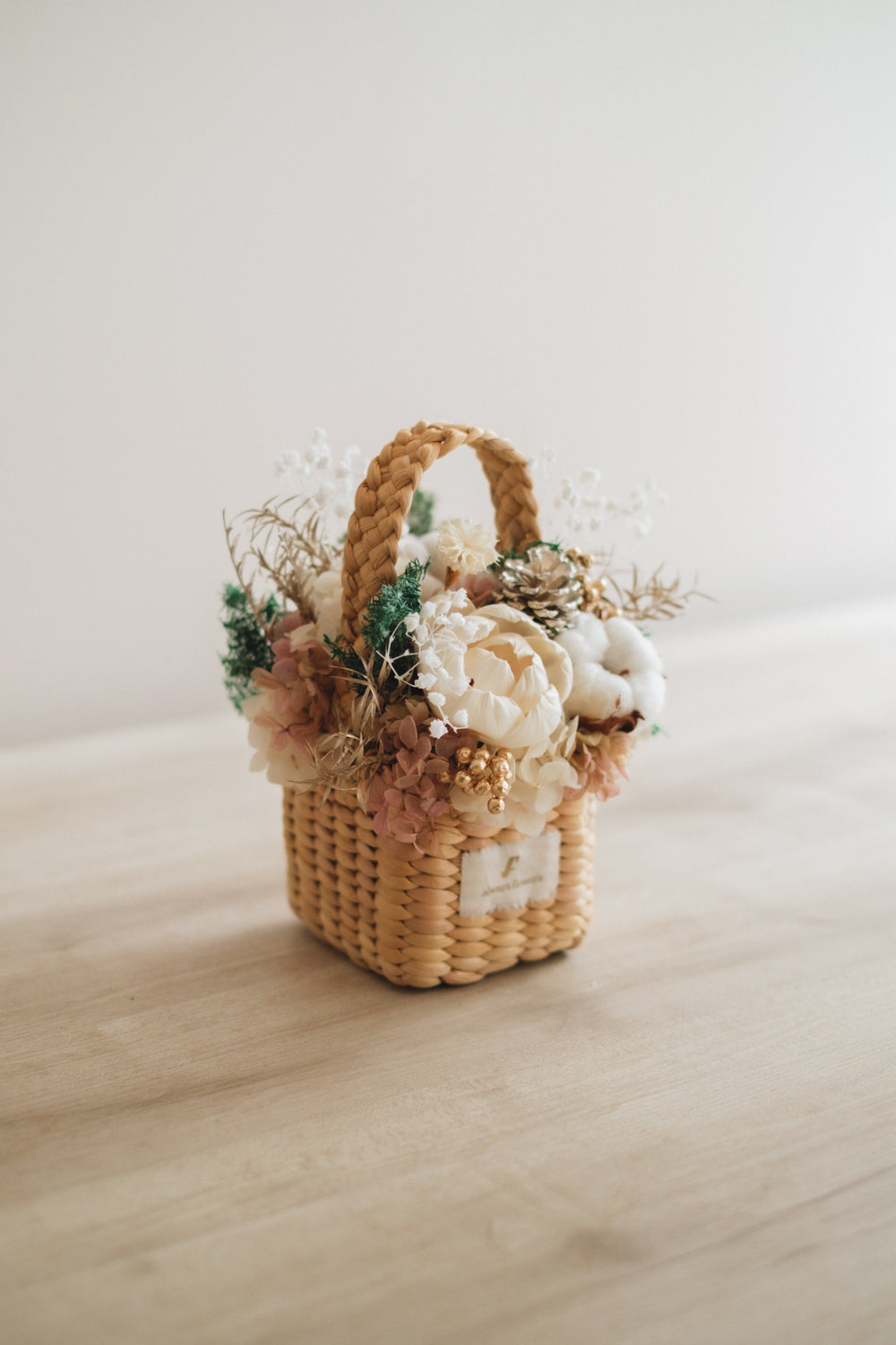 ◆クリスマス限定デザイン◆Flower BAG No.3 /スクエアカゴバッグ シャイニングスノー/ドライ・プリザーブドフラワー