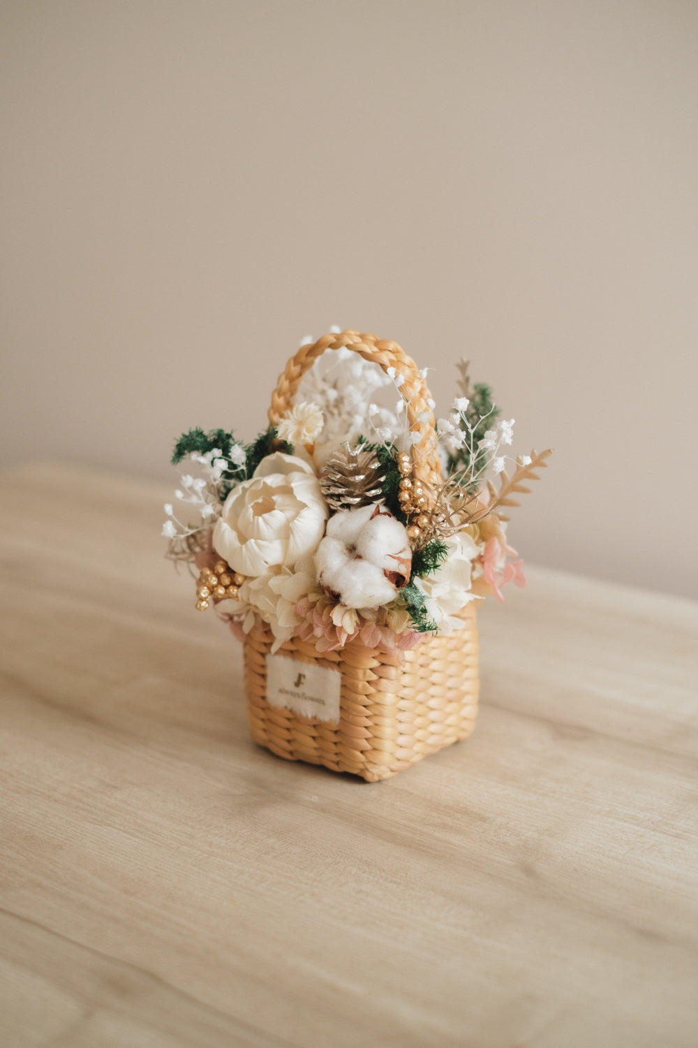 ◆クリスマス限定デザイン◆Flower BAG No.3 /スクエアカゴバッグ シャイニングスノー/ドライ・プリザーブドフラワー