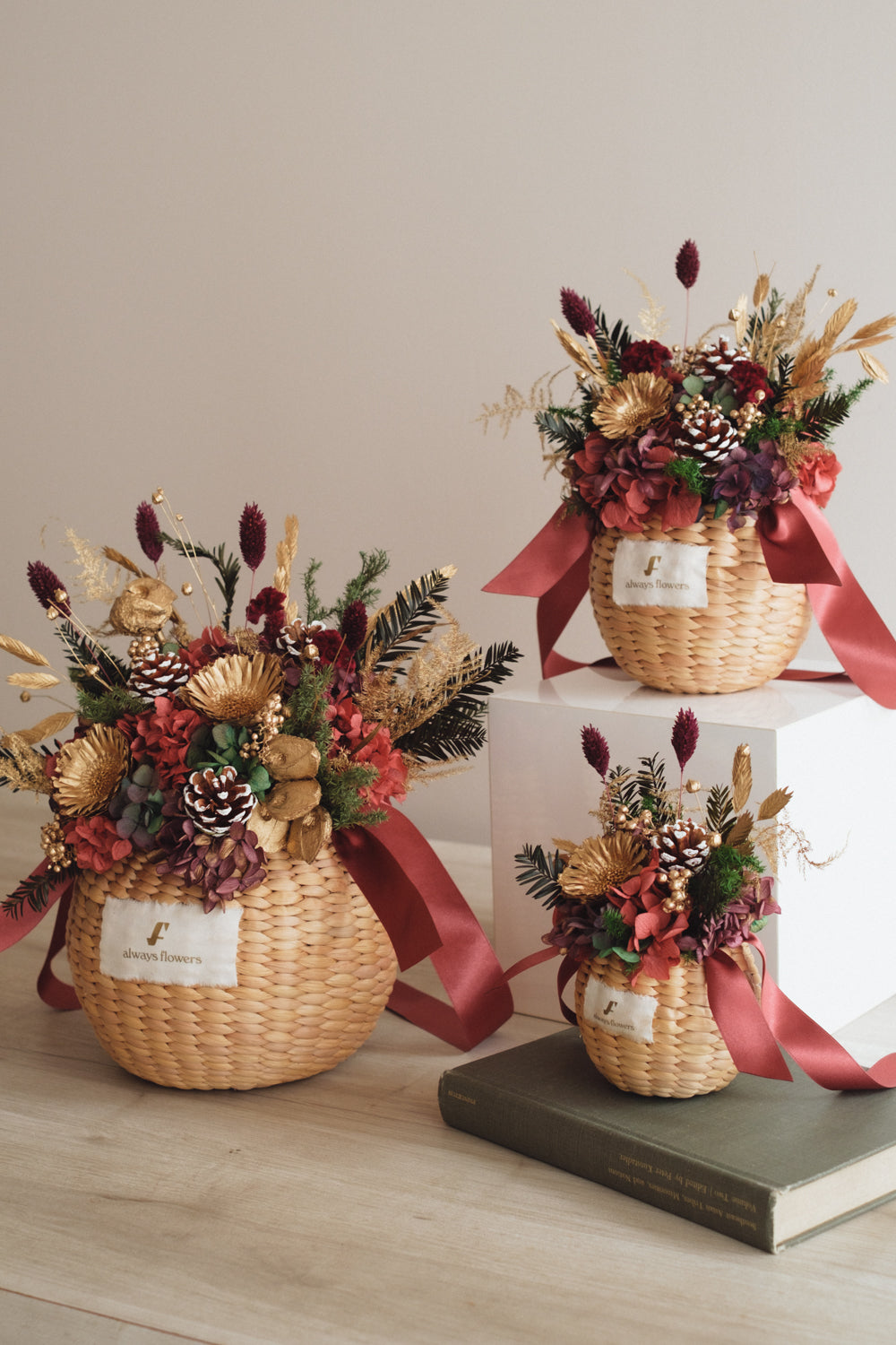 ◆クリスマス限定デザイン◆Flower BAG No.2/フラワーバッグアレンジ ルミナスナイト/ドライ&プリザーブドフラワー