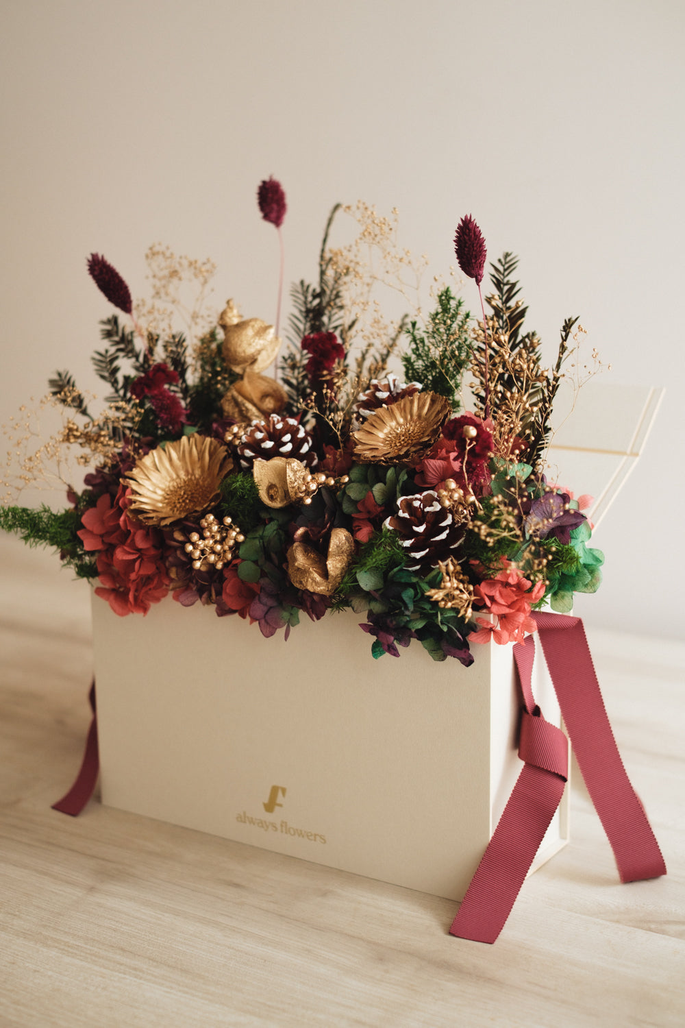 ◆クリスマス限定デザイン◆Flower BAG No.1/フラワーバッグアレンジ グローウィングナイト/ドライ&プリザーブドフラワー