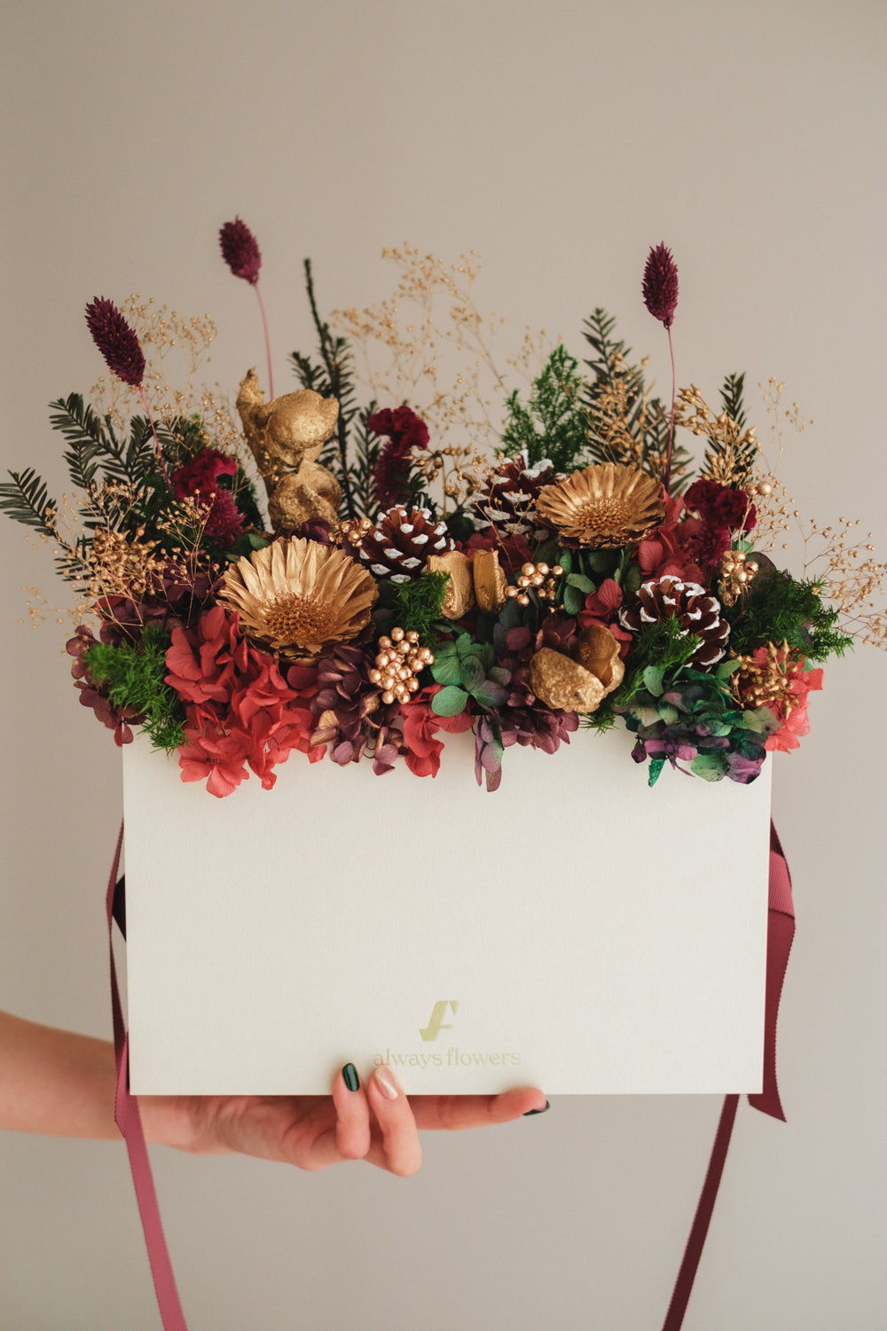 ◆クリスマス限定デザイン◆Flower BAG No.1/フラワーバッグアレンジ グローウィングナイト/ドライ&プリザーブドフラワー