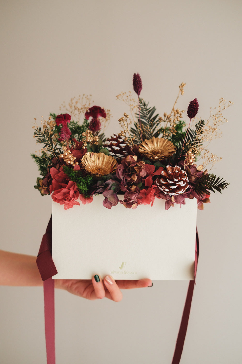 ◆クリスマス限定デザイン◆Flower BAG No.1/フラワーバッグアレンジ グローウィングナイト/ドライ&プリザーブドフラワー