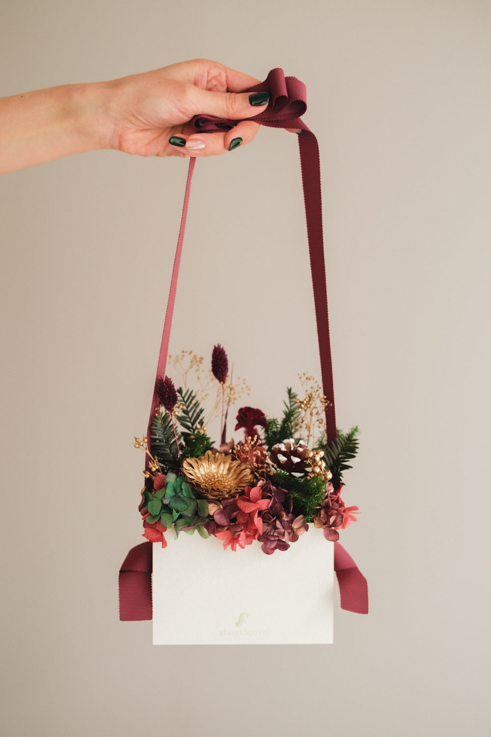 ◆クリスマス限定デザイン◆Flower BAG No.1/フラワーバッグアレンジ グローウィングナイト/ドライ&プリザーブドフラワー