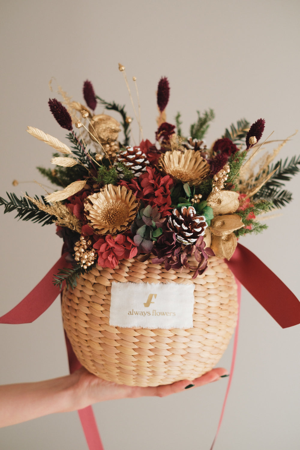 ◆クリスマス限定デザイン◆Flower BAG No.2/フラワーバッグアレンジ ルミナスナイト/ドライ&プリザーブドフラワー