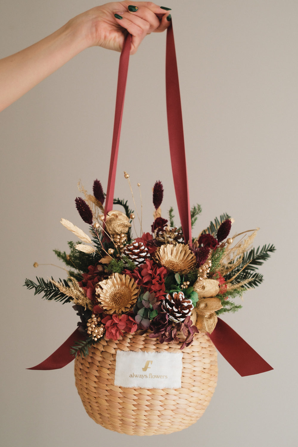 ◆クリスマス限定デザイン◆Flower BAG No.2/フラワーバッグアレンジ ルミナスナイト/ドライ&プリザーブドフラワー