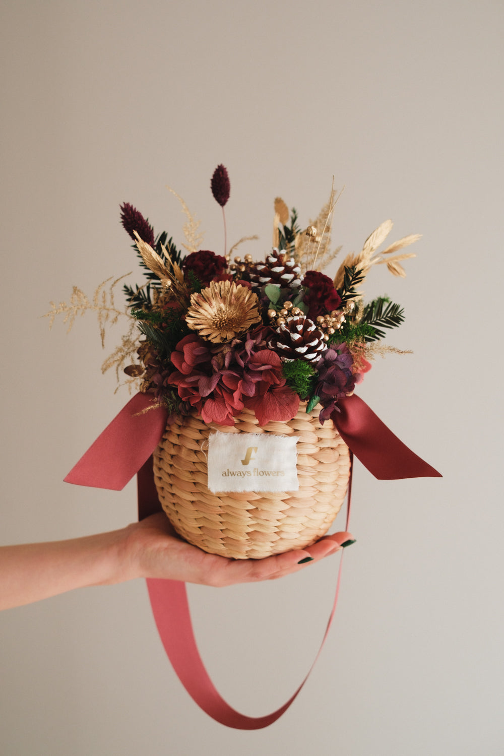 ◆クリスマス限定デザイン◆Flower BAG No.2/フラワーバッグアレンジ ルミナスナイト/ドライ&プリザーブドフラワー