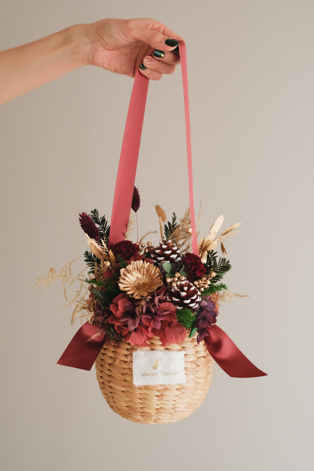 ◆クリスマス限定デザイン◆Flower BAG No.2/フラワーバッグアレンジ ルミナスナイト/ドライ&プリザーブドフラワー