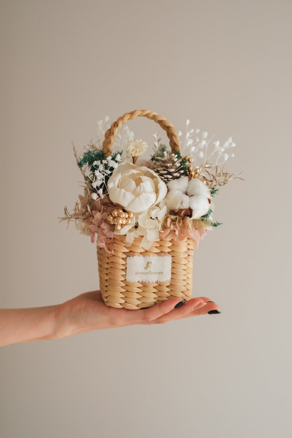 ◆クリスマス限定デザイン◆Flower BAG No.3 /スクエアカゴバッグ シャイニングスノー/ドライ・プリザーブドフラワー