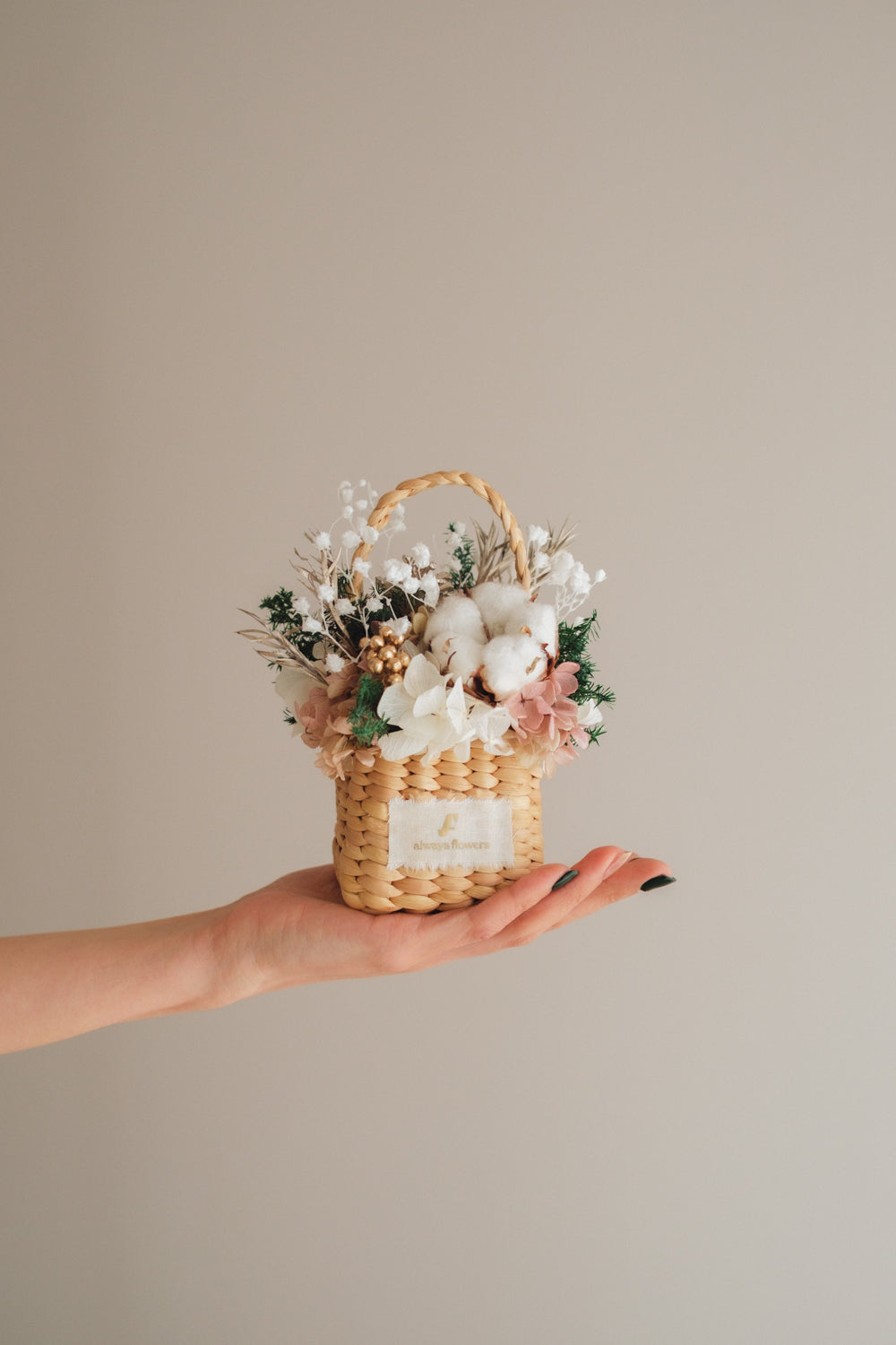 ◆クリスマス限定デザイン◆Flower BAG No.3 /スクエアカゴバッグ シャイニングスノー/ドライ・プリザーブドフラワー