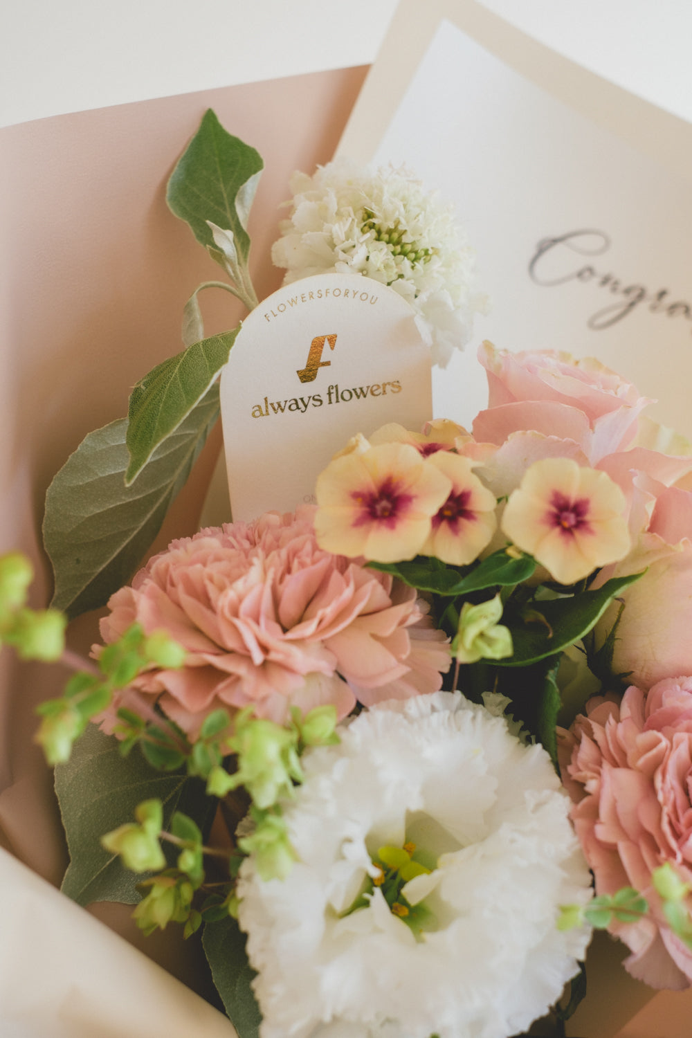Message Bouquet & Flower Vase/メッセージブーケ&フラワーベースセット/シャンパンピンク