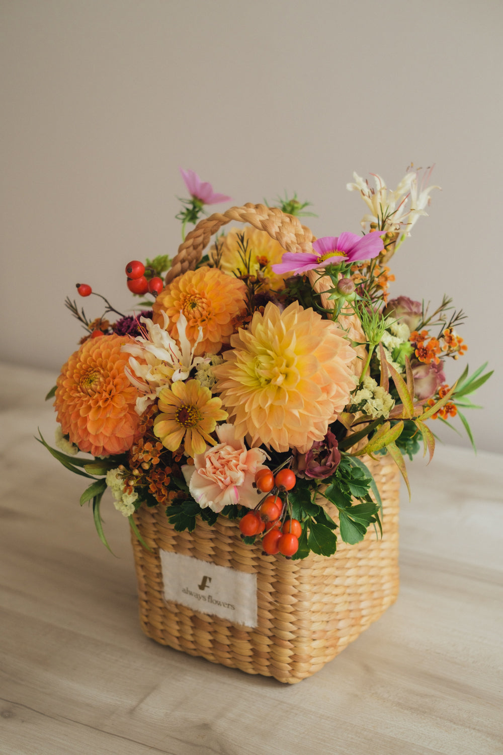 ◆9/24-10/31お届け限定◆Flower BAG No.3 /スクエアカゴバッグ オータムパレット/生花