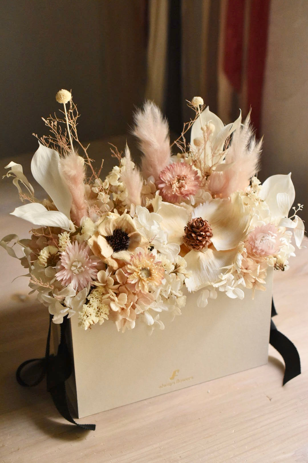 Flower BAG No.1/フラワーバッグアレンジ ベージュ/ドライ&プリザーブドフラワー