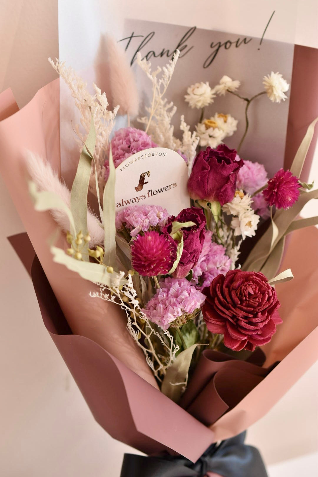 Message Bouquet & Flower Vase/メッセージブーケ&花器セット ヴィンテージレッド/ドライ・プリザーブドフラワー