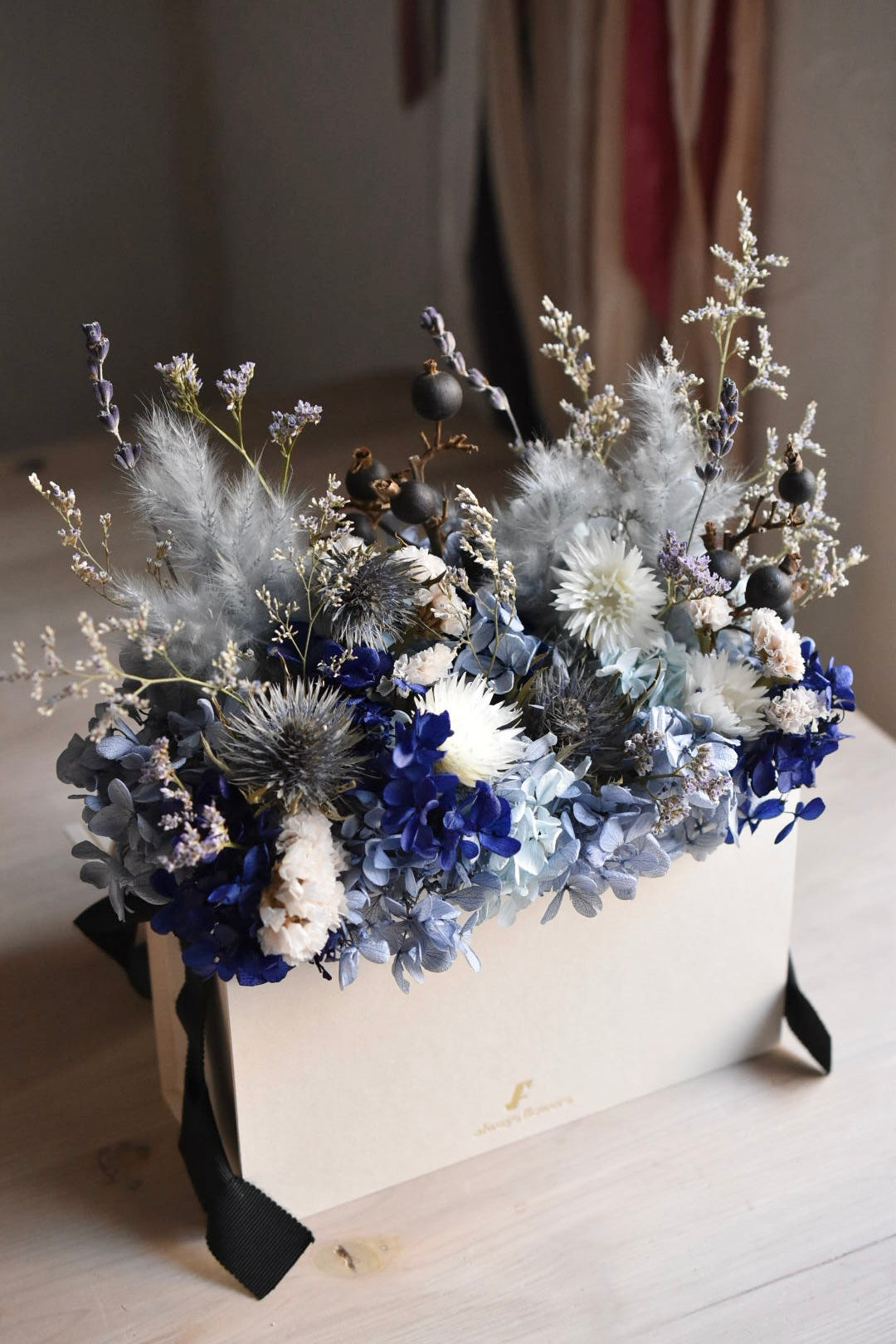 Flower BAG No.1/フラワーバッグアレンジ ブルー/ドライ&プリザーブドフラワー