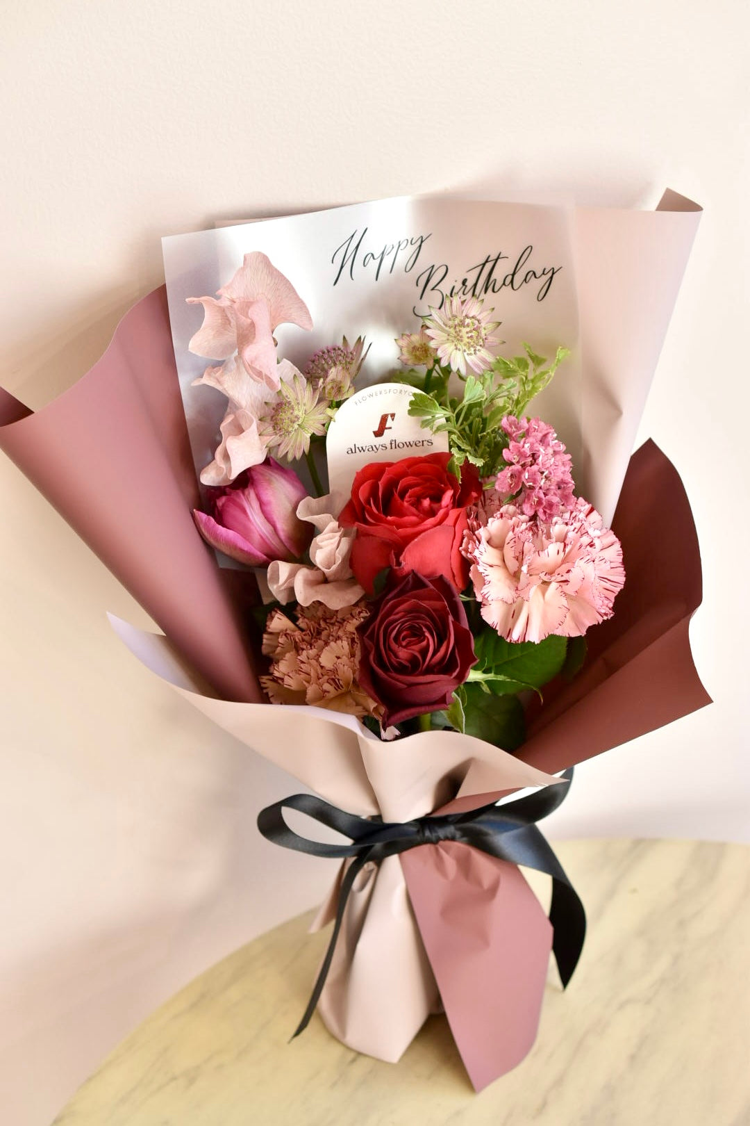 Message Bouquet & Flower Vase/メッセージブーケ&フラワーベースセット/モーヴピンク