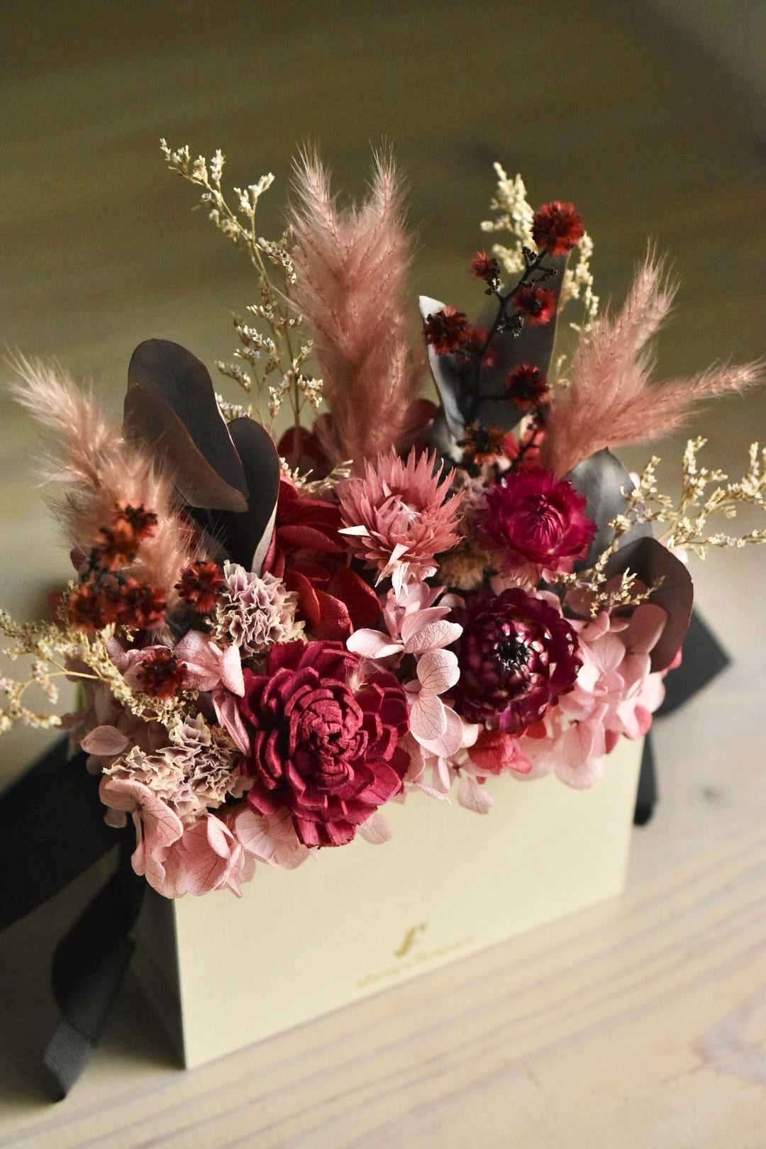 Flower BAG No.1/フラワーバッグアレンジ スモーキーピンク/ドライ&プリザーブドフラワー