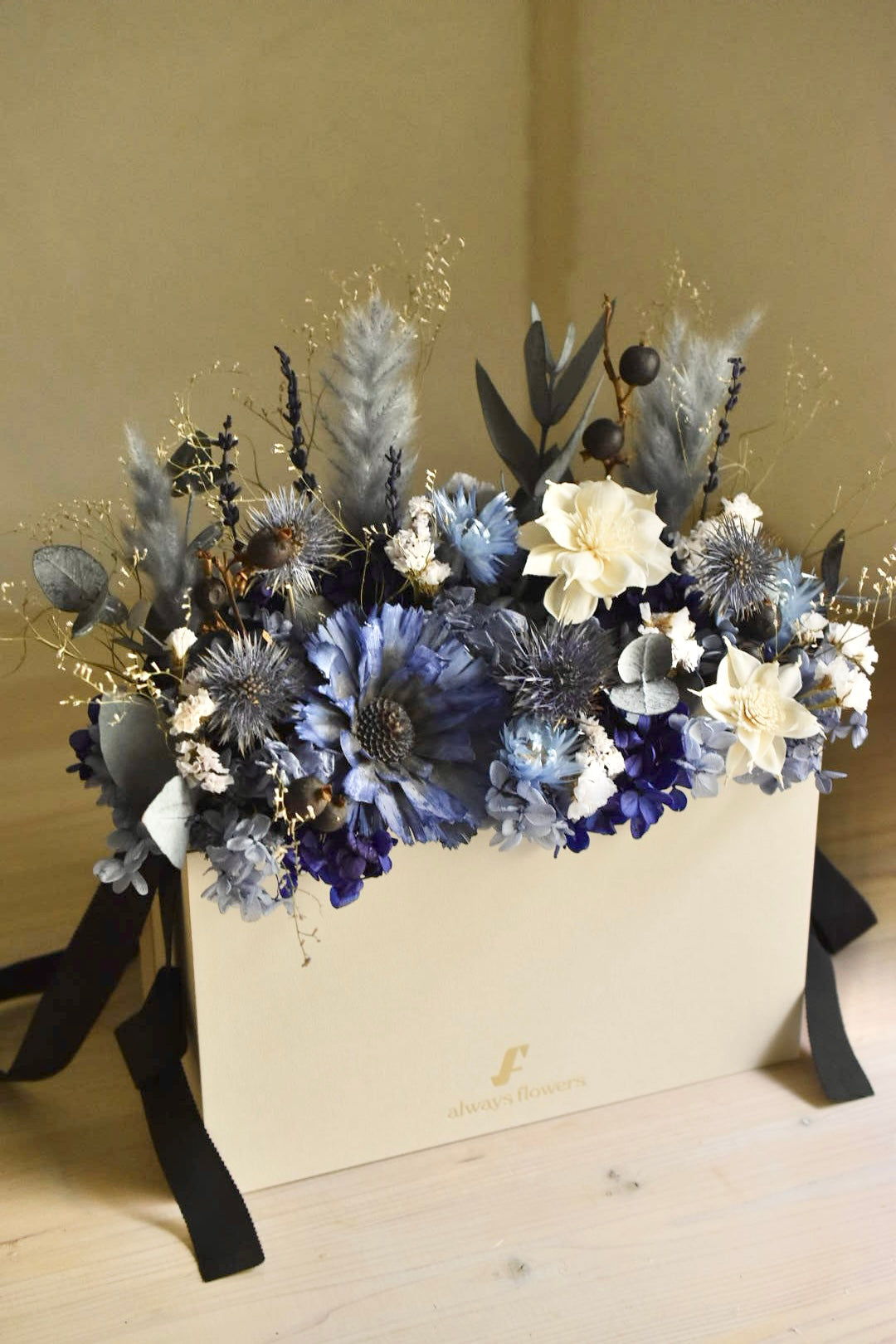 Flower BAG No.1/フラワーバッグアレンジ ブルー/ドライ&プリザーブドフラワー