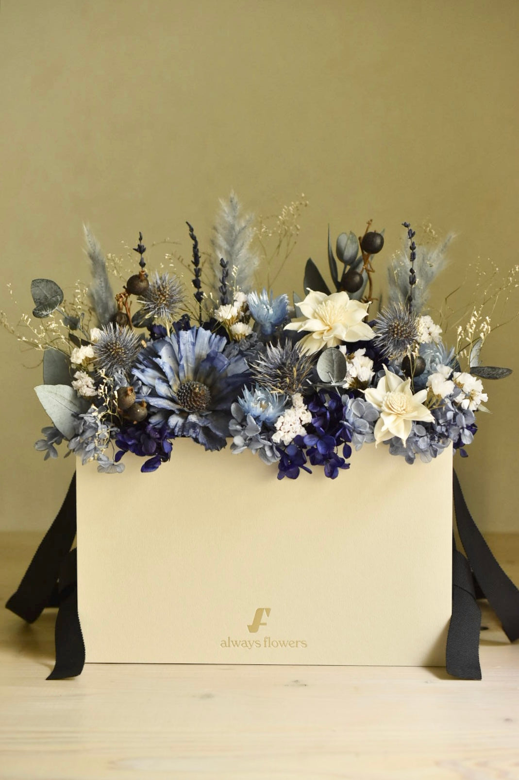 Flower BAG No.1/フラワーバッグアレンジ ブルー/ドライ&プリザーブドフラワー