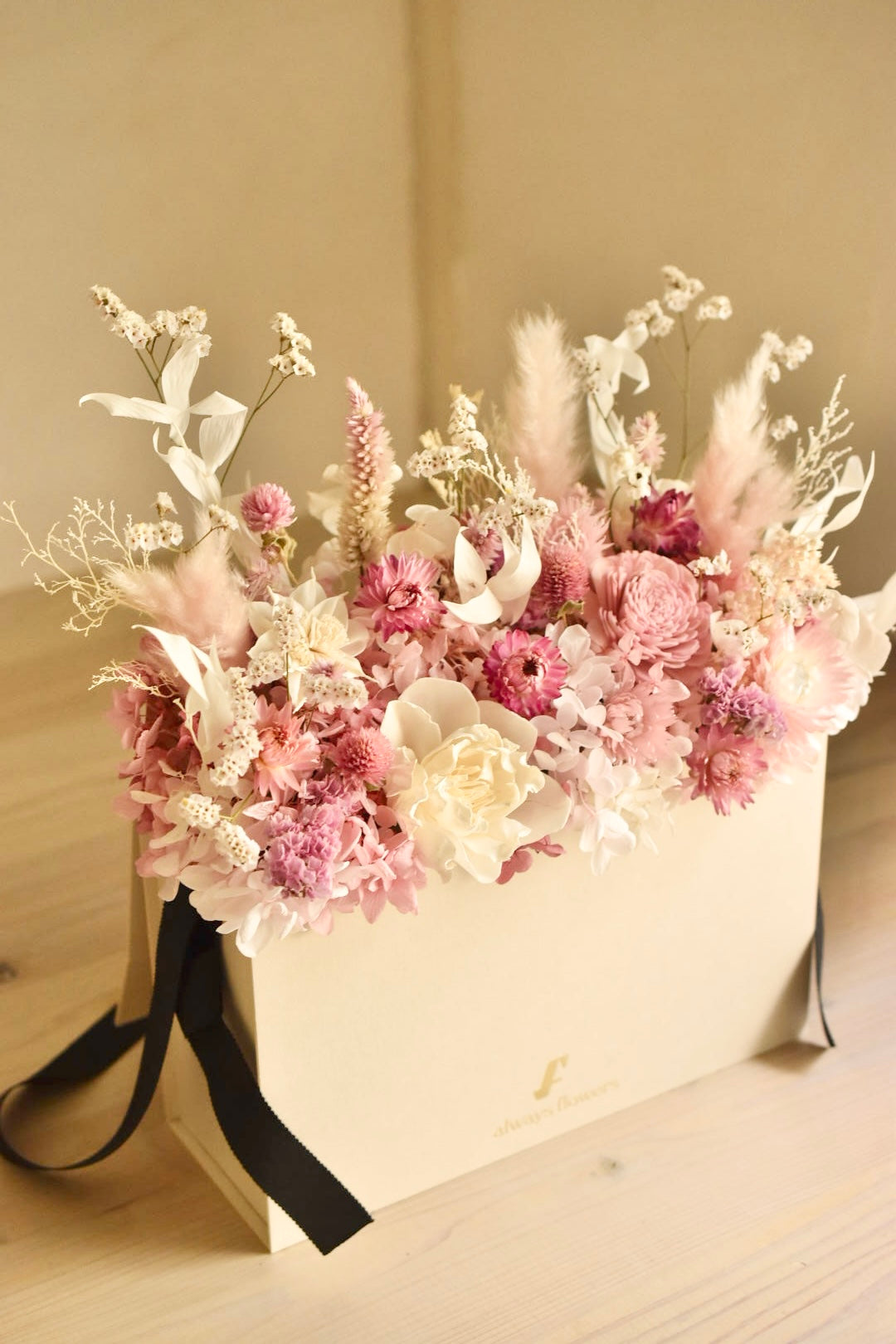 Flower BAG No.1/フラワーバッグアレンジ ペールピンク/ドライ&プリザーブドフラワー