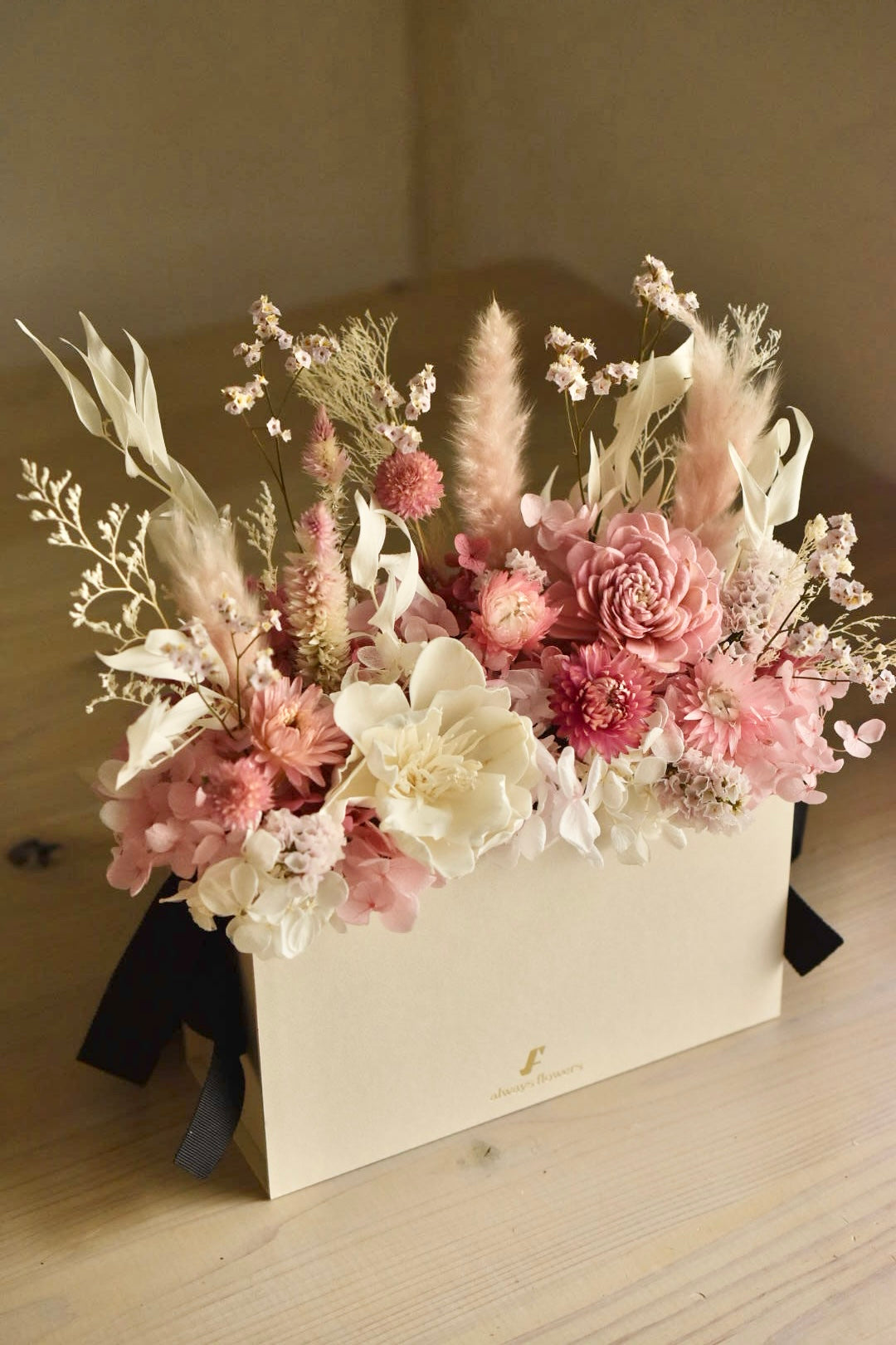 Flower BAG No.1/フラワーバッグアレンジ ペールピンク/ドライ&プリザーブドフラワー