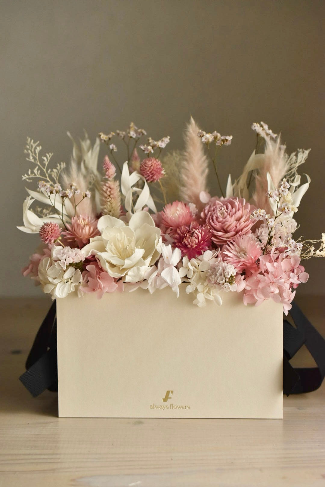 Flower BAG No.1/フラワーバッグアレンジ ペールピンク/ドライ&プリザーブドフラワー