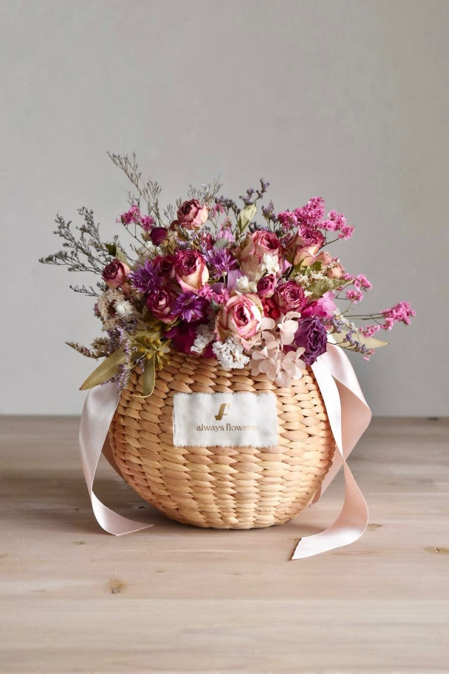 Flower BAG No.2 /カゴバッグアレンジ モデストローズ/ドライ・プリザーブドフラワー