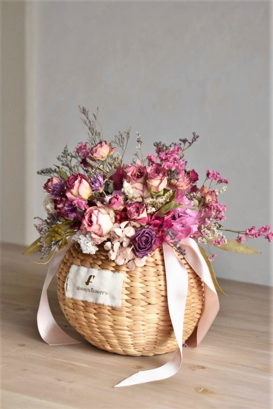 Flower BAG No.2 /カゴバッグアレンジ モデストローズ/ドライ・プリザーブドフラワー