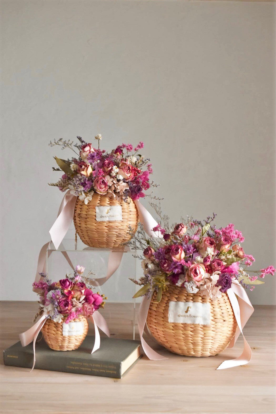 Flower BAG No.2 /カゴバッグアレンジ モデストローズ/ドライ・プリザーブドフラワー