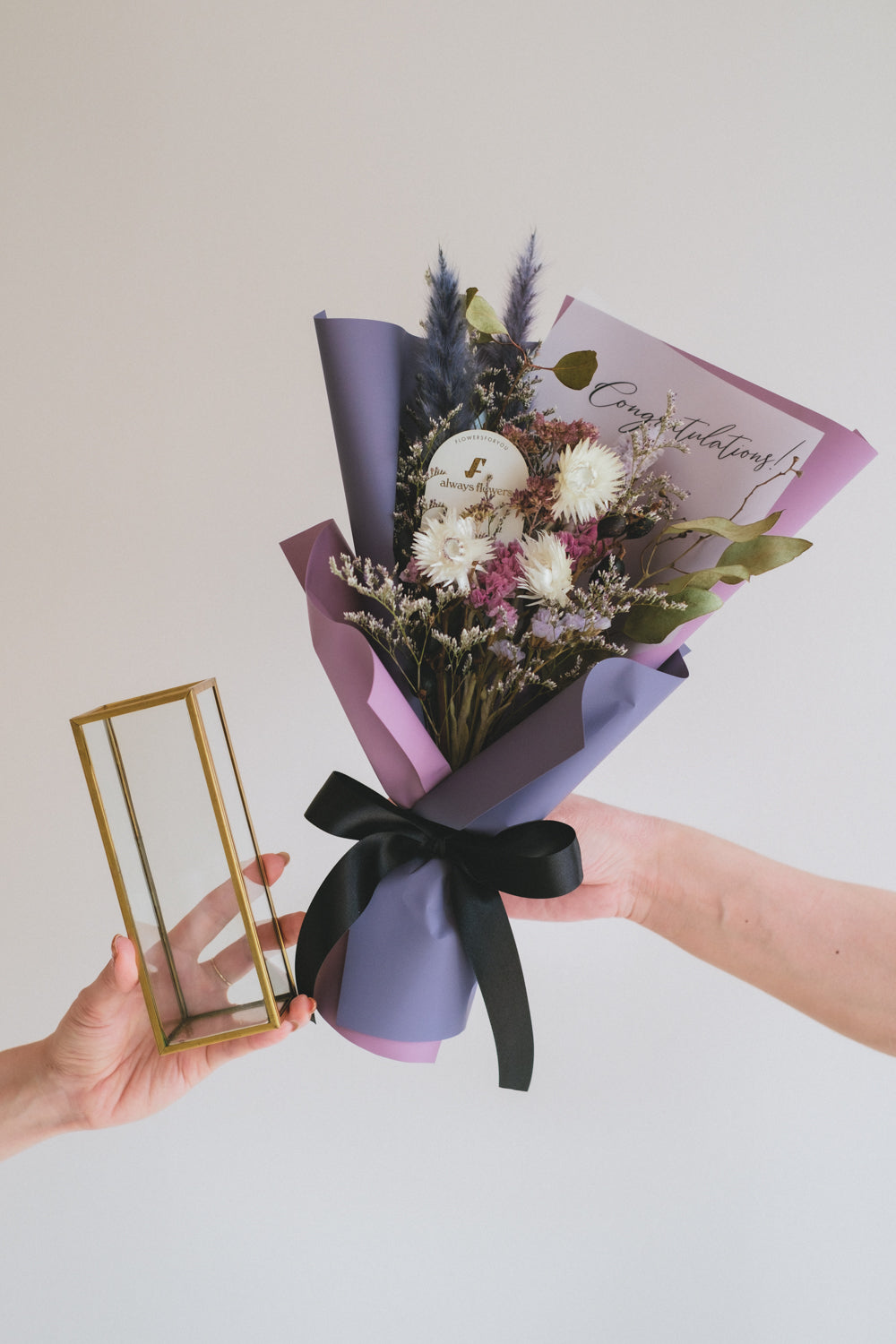 Message Bouquet & Flower Vase/メッセージブーケ&花器セット アンティークパープル/ドライ・プリザーブドフラワー