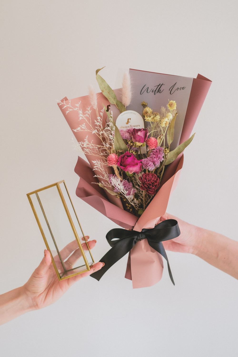 Message Bouquet & Flower Vase/メッセージブーケ&花器セット ヴィンテージレッド/ドライ・プリザーブドフラワー