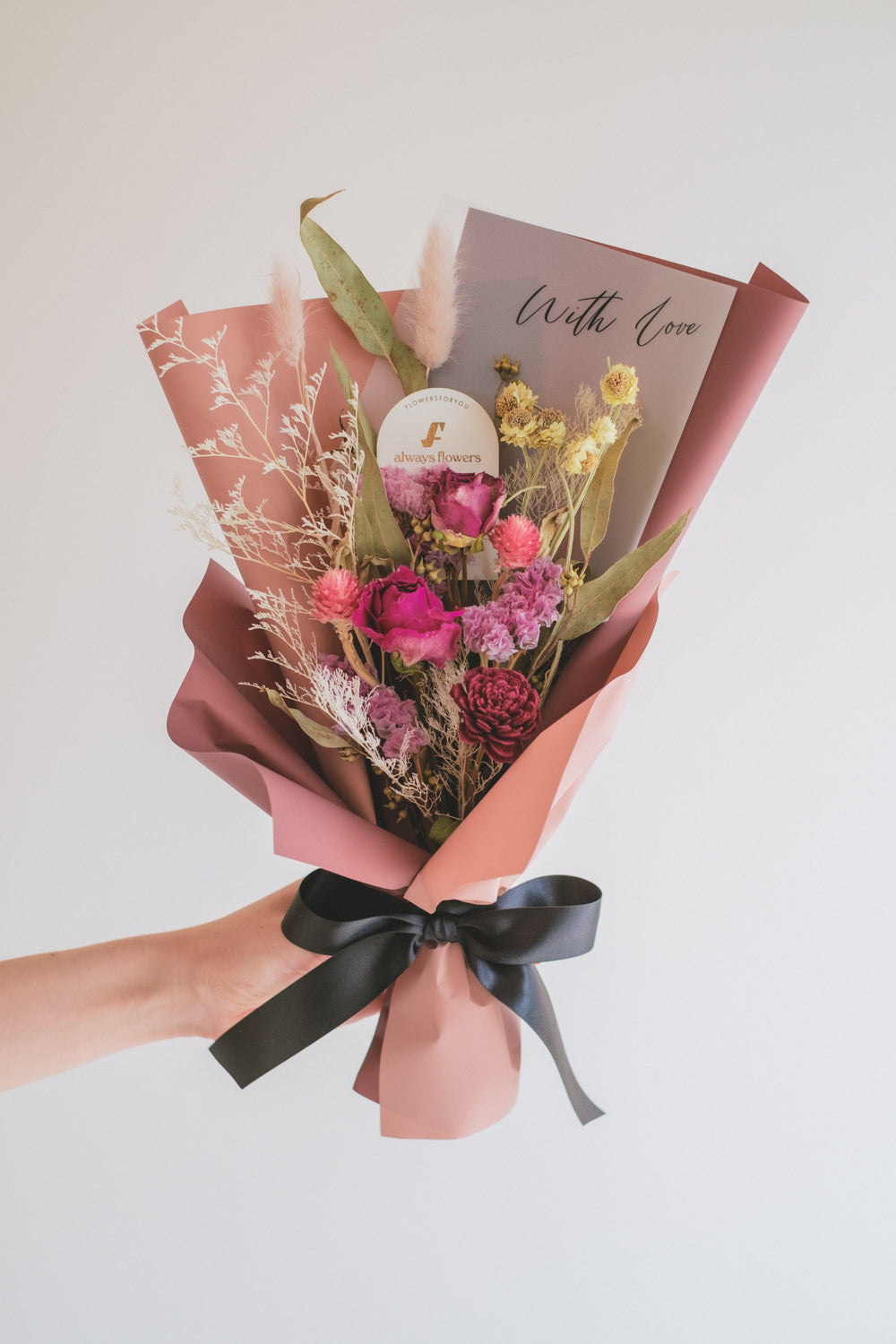 Message Bouquet & Flower Vase/メッセージブーケ&花器セット ヴィンテージレッド/ドライ・プリザーブドフラワー