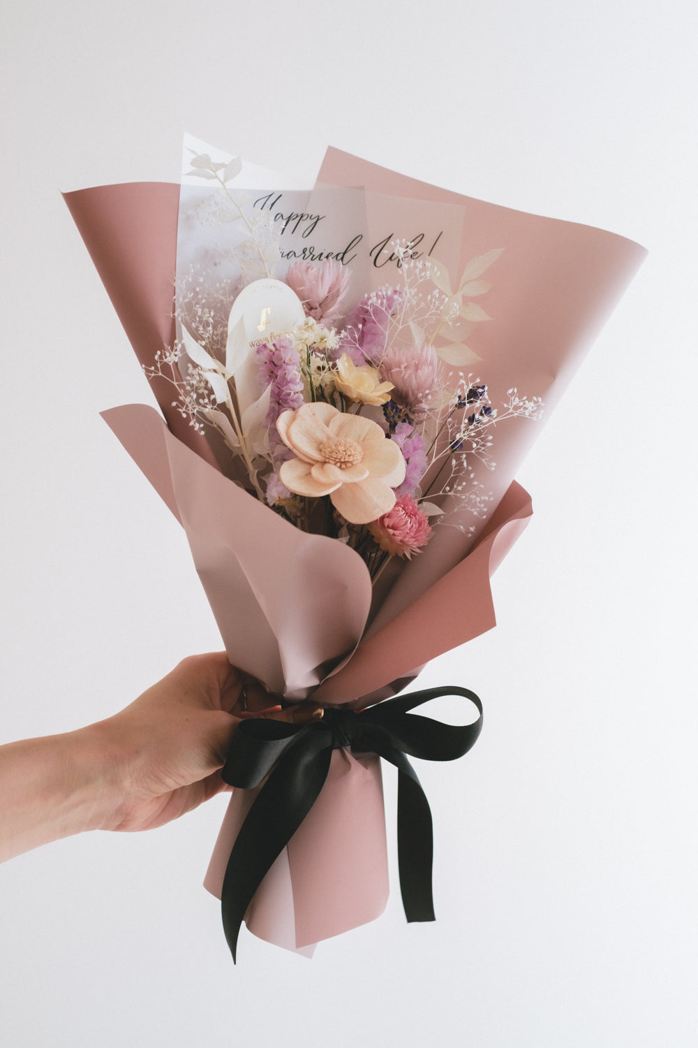 Message Bouquet &amp; Flower Vase／メッセージブーケ＆花器セット クラシックピンク／ドライ・プリザーブドフラワー