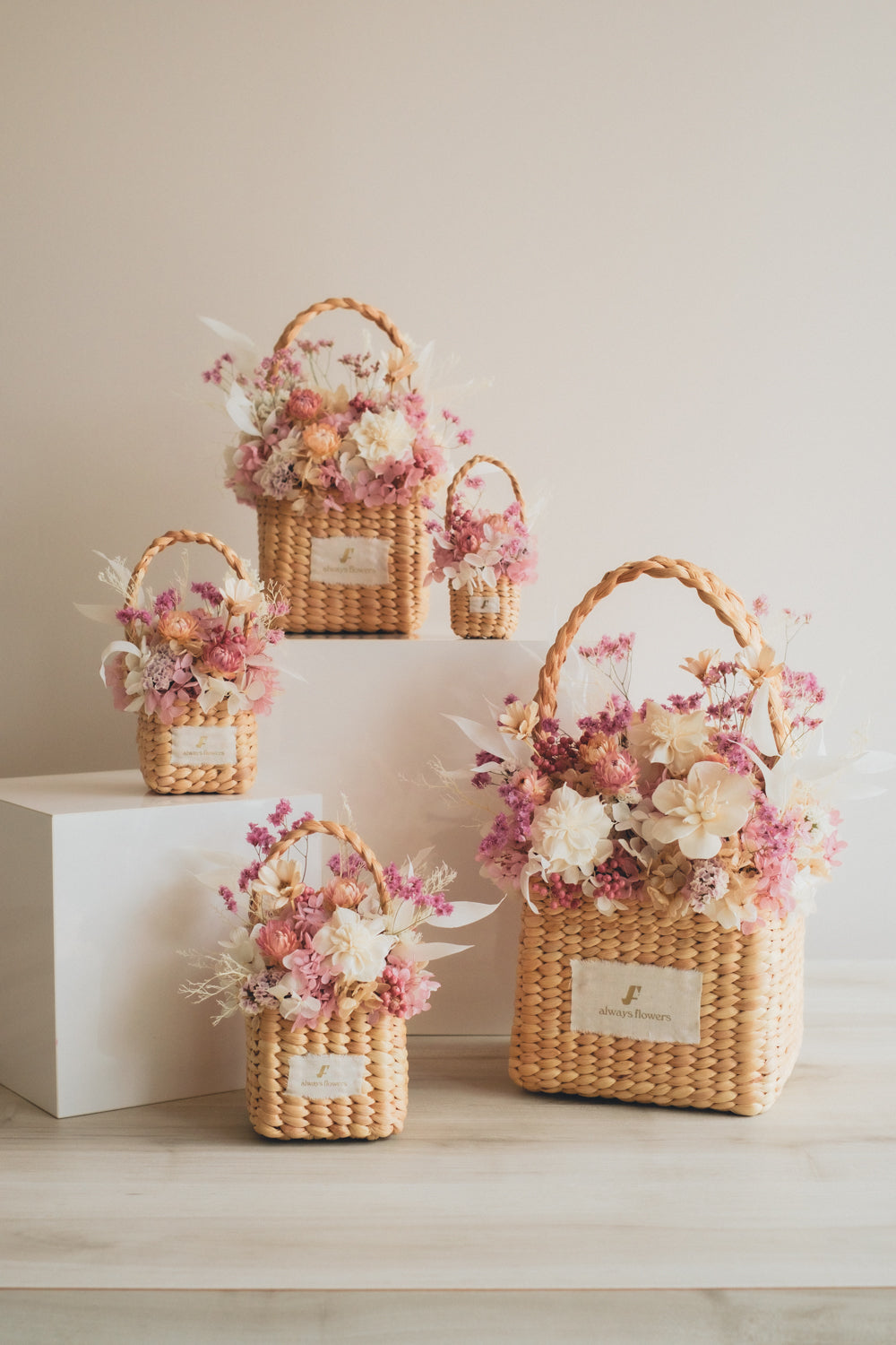 Flower BAG No.3 /スクエアカゴバッグ フェリークピンク/ドライ・プリザーブドフラワー