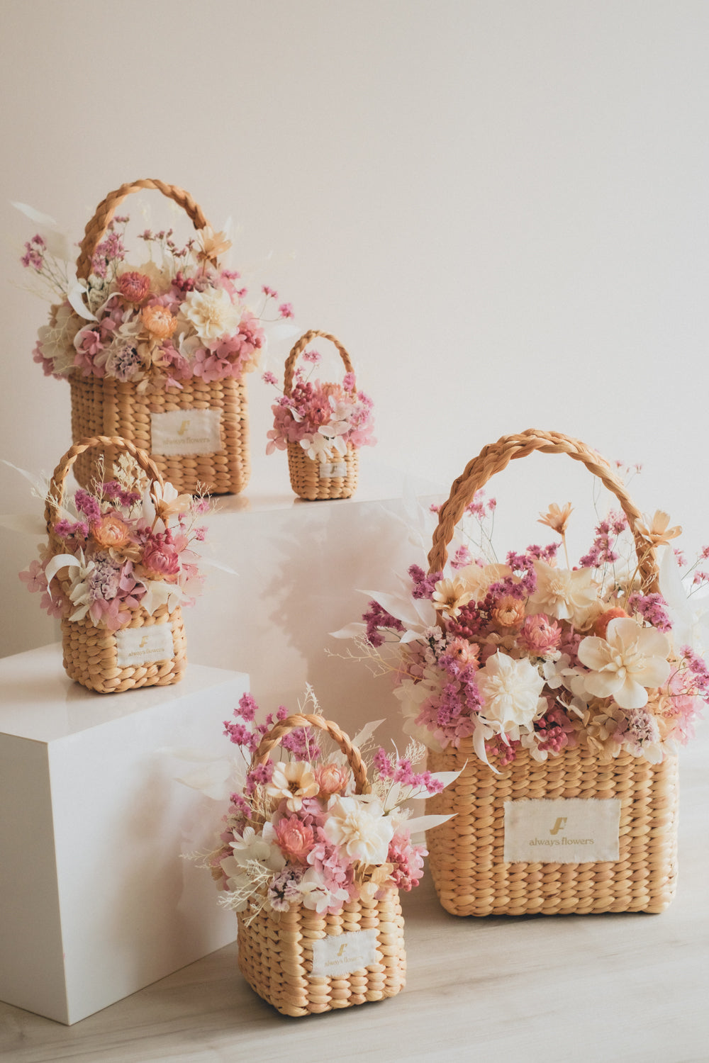 Flower BAG No.3 /スクエアカゴバッグ フェリークピンク/ドライ・プリザーブドフラワー