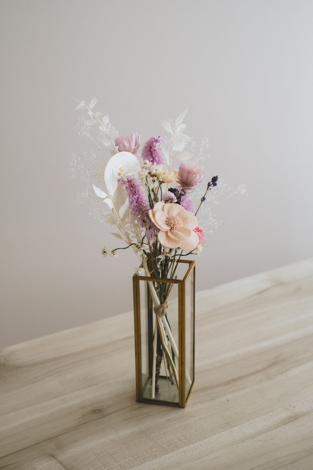 Message Bouquet &amp; Flower Vase／メッセージブーケ＆花器セット クラシックピンク／ドライ・プリザーブドフラワー