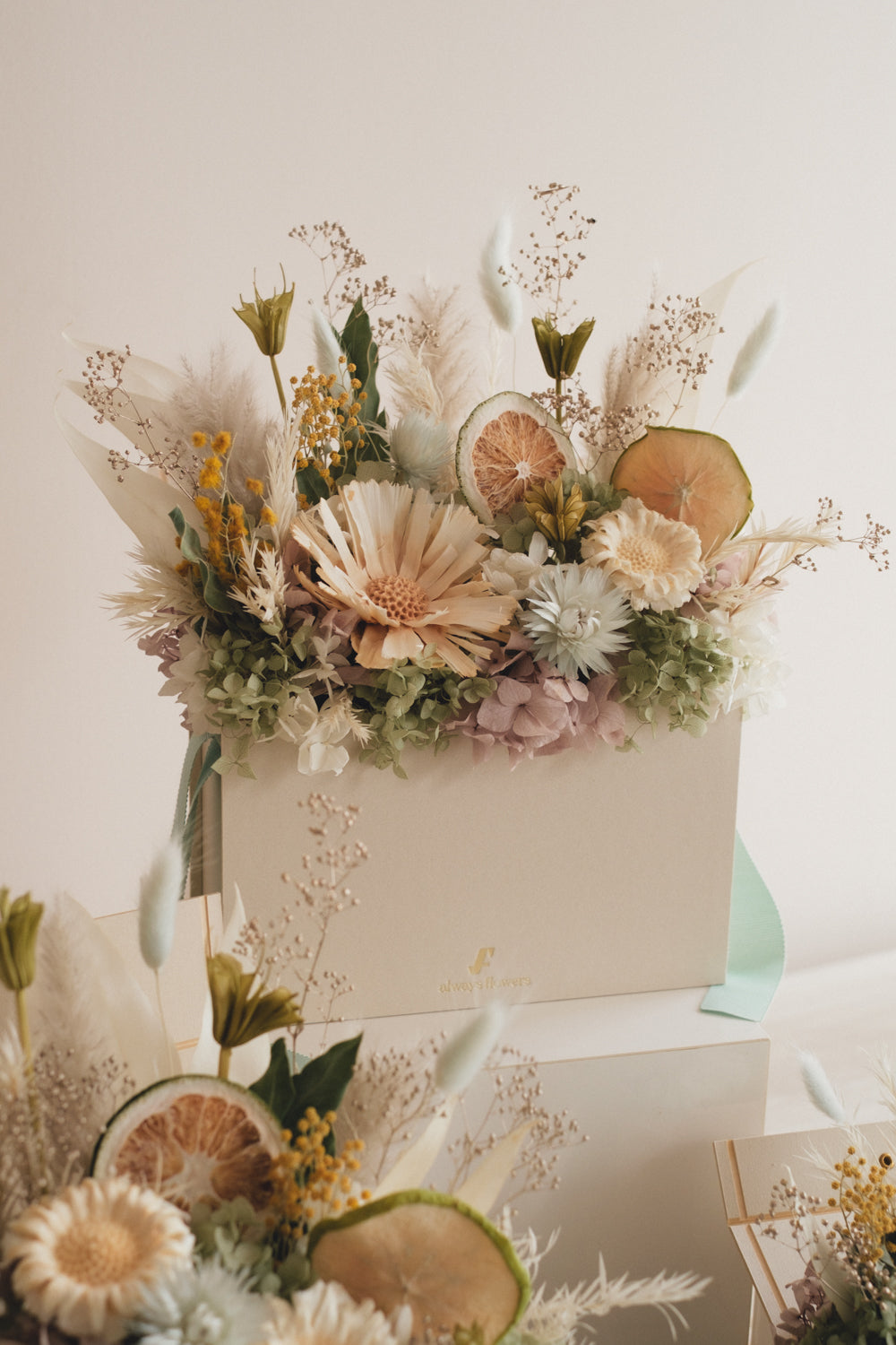 ◆NEW季節限定◆Flower BAG No.1／フラワーバッグアレンジ　ブロンシトロン／ドライ&amp;プリザーブドフラワー