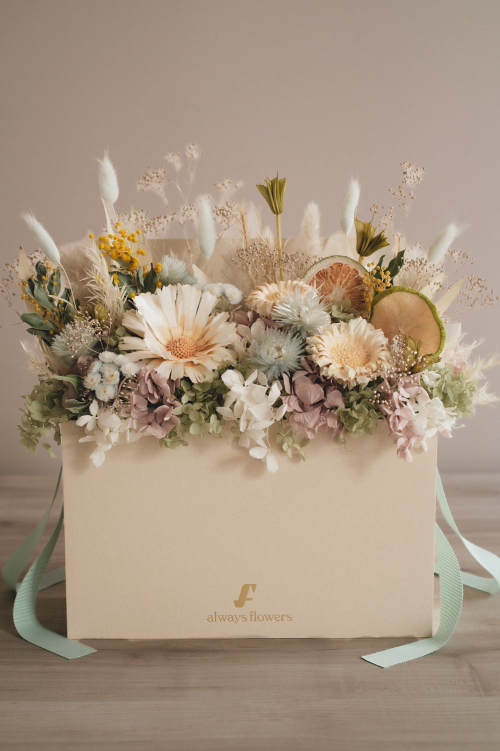 ◆NEW季節限定◆Flower BAG No.1／フラワーバッグアレンジ　ブロンシトロン／ドライ&amp;プリザーブドフラワー