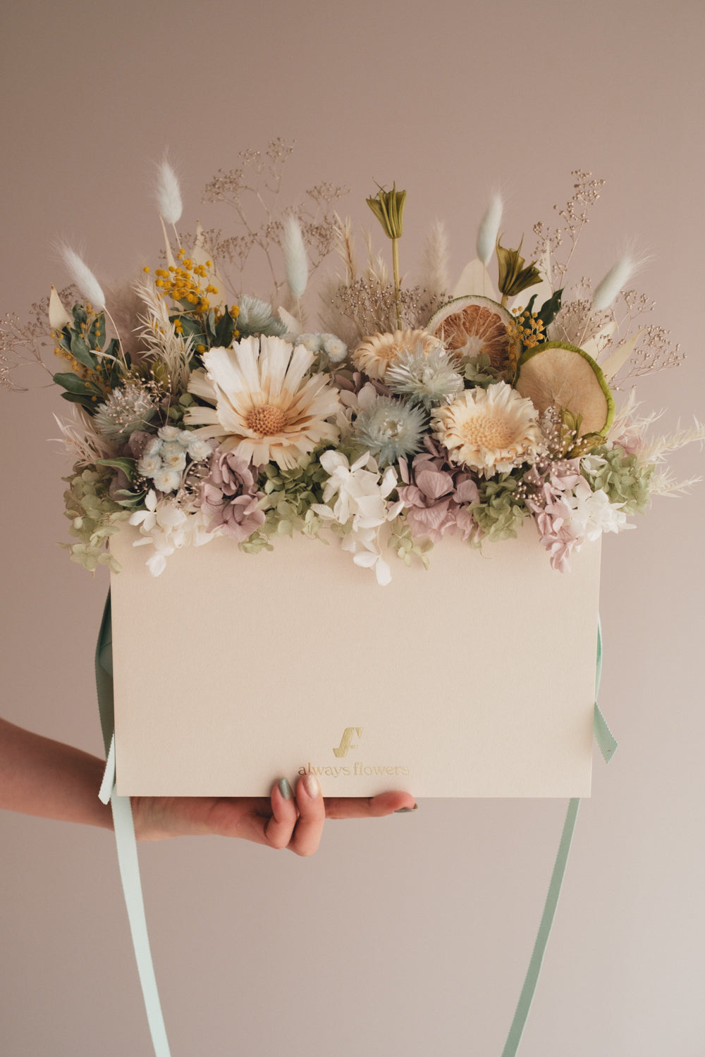 ◆NEW季節限定◆Flower BAG No.1／フラワーバッグアレンジ　ブロンシトロン／ドライ&amp;プリザーブドフラワー