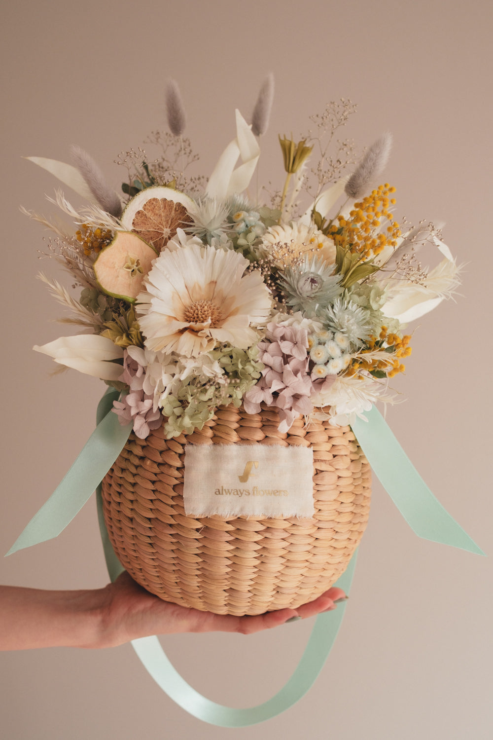 ◆NEW季節限定◆Flower BAG No.2／フラワーバッグアレンジ　ヴェールシトロン／ドライ&amp;プリザーブドフラワー