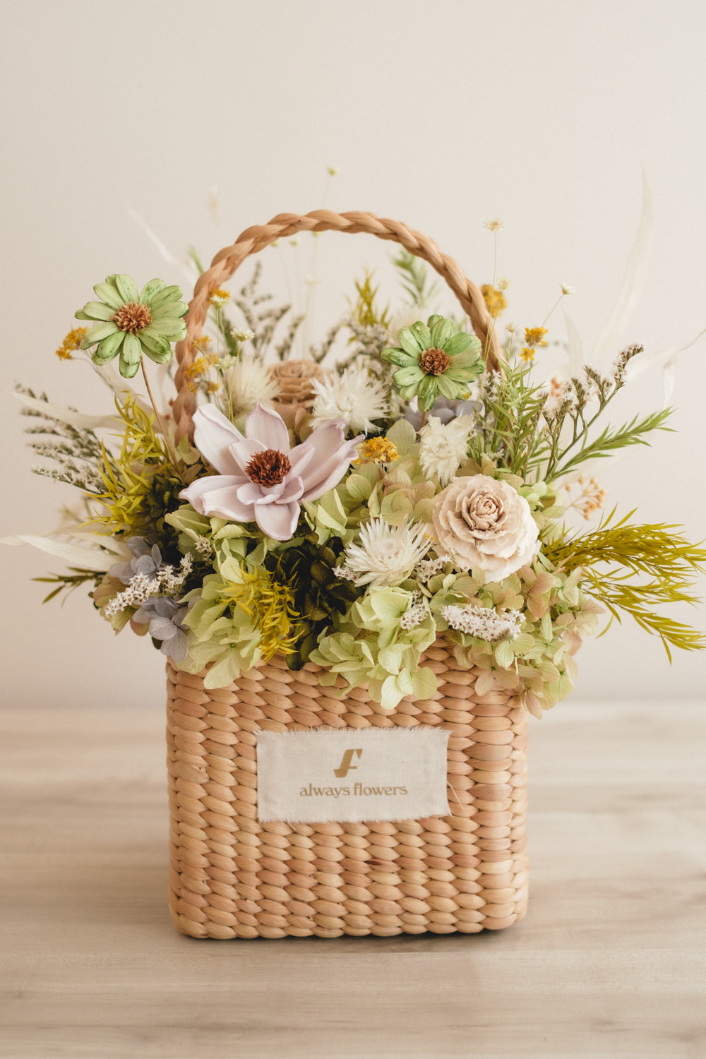 季節限定◆Flower BAG No.3 ／スクエアカゴバッグ　クレールヴェール／ドライ・プリザーブドフラワー
