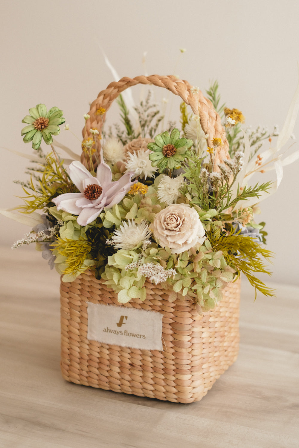 季節限定◆Flower BAG No.3 ／スクエアカゴバッグ　クレールヴェール／ドライ・プリザーブドフラワー