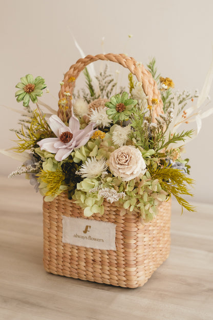 季節限定◆Flower BAG No.3 ／スクエアカゴバッグ　クレールヴェール／ドライ・プリザーブドフラワー