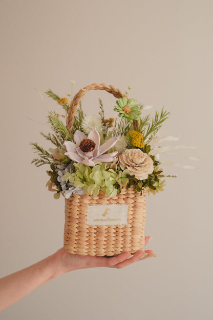季節限定◆Flower BAG No.3 ／スクエアカゴバッグ　クレールヴェール／ドライ・プリザーブドフラワー